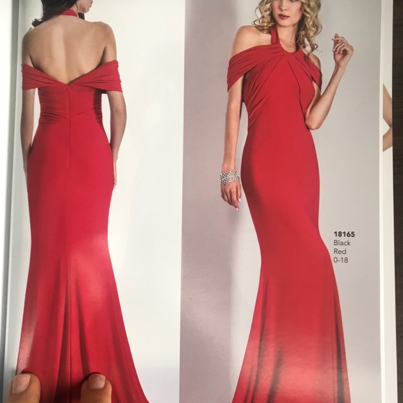 18165 beautiful red gown halter/off shoulder - Picture 4 of 4